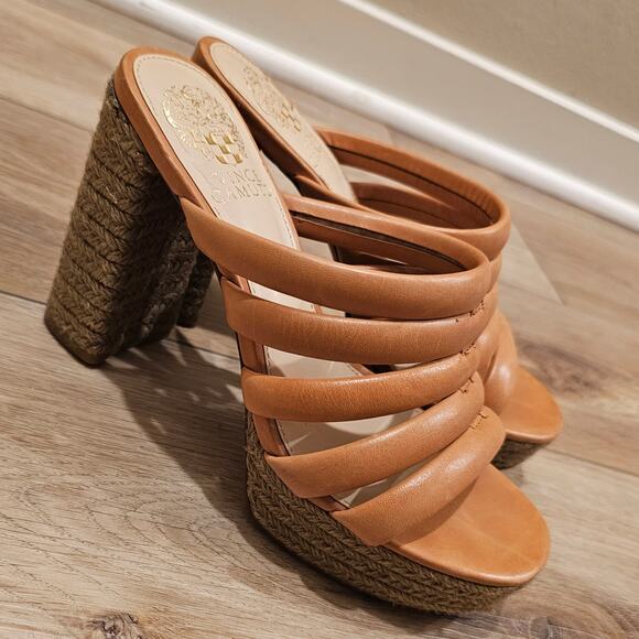 Vince Camuto Shoes - Vince Camuto Patrest Cognac Leather Mule Heels Size 6.5